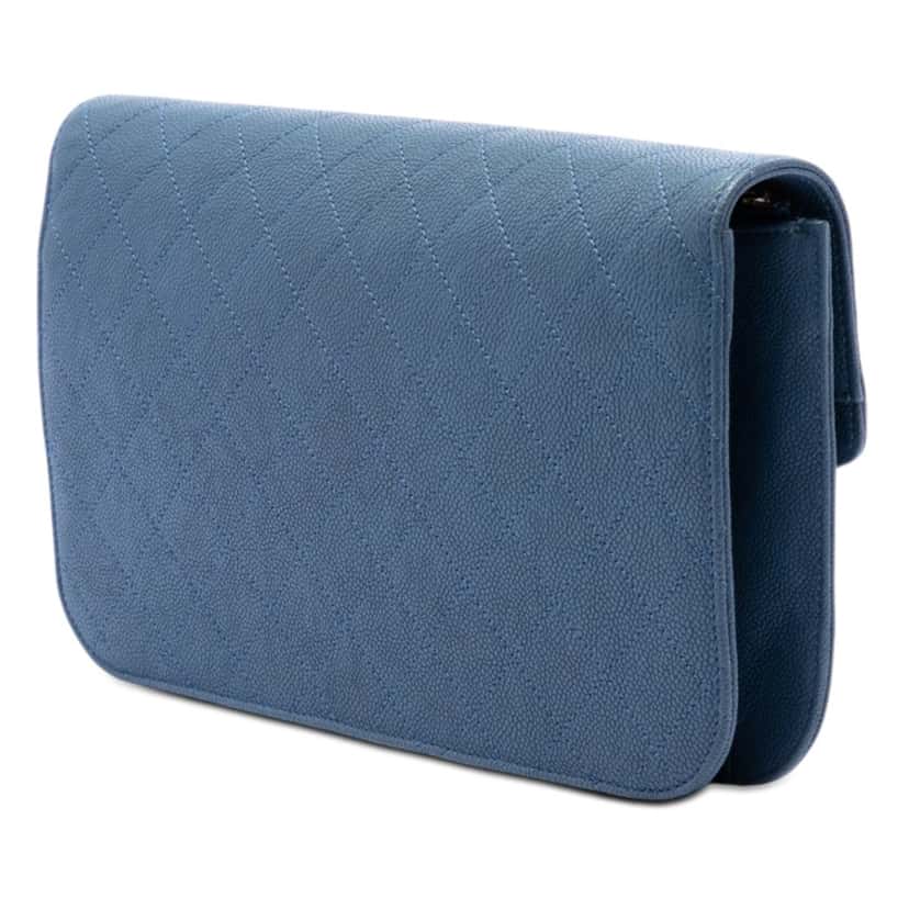 Chanel Paris Cuba Quilted Caviar Thread Around Flap Blue Leather Very good condition - Back View