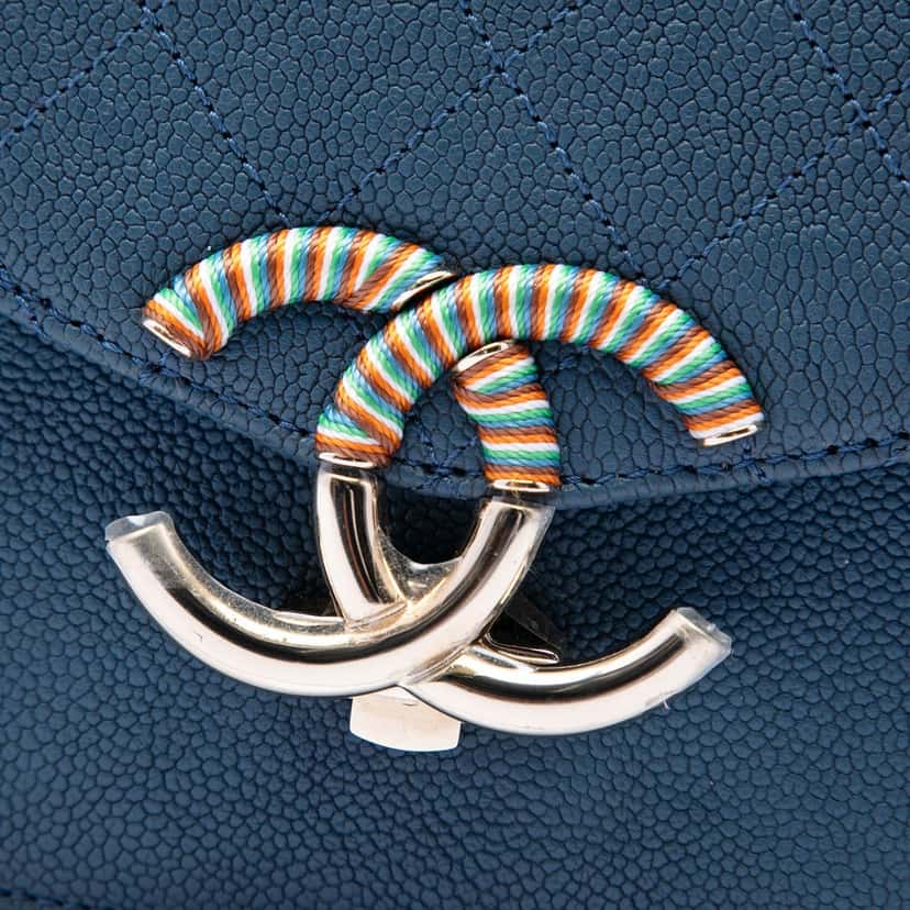 Chanel Paris Cuba Quilted Caviar Thread Around Flap Blue Leather Very good condition - Box View
