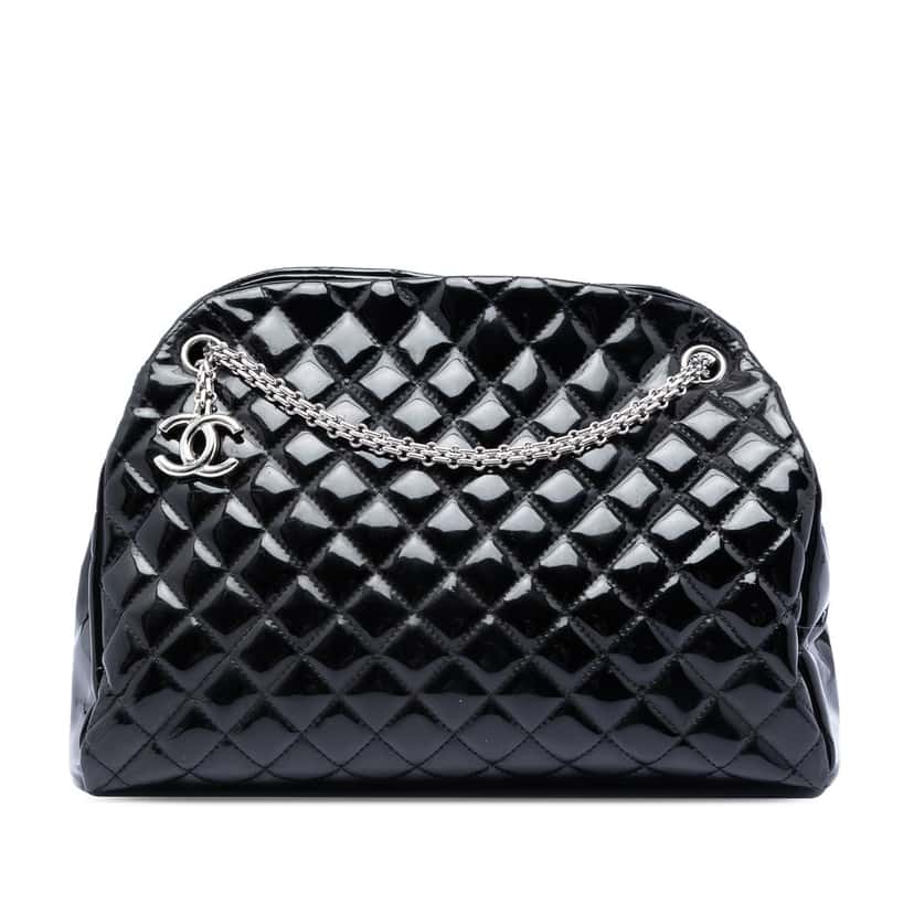 Chanel Large Quilted Patent Just Mademoiselle Bowling Bag Black Leather Very good condition - Front View
