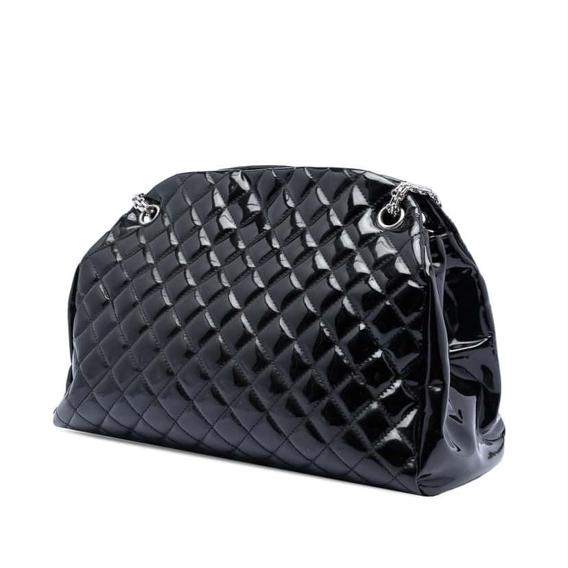 Chanel Large Quilted Patent Just Mademoiselle Bowling Bag Black Leather Very good condition - Back View