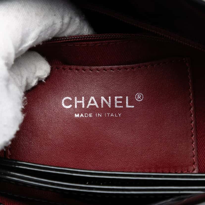 Chanel Large Quilted Patent Just Mademoiselle Bowling Bag Black Leather Very good condition - Box View