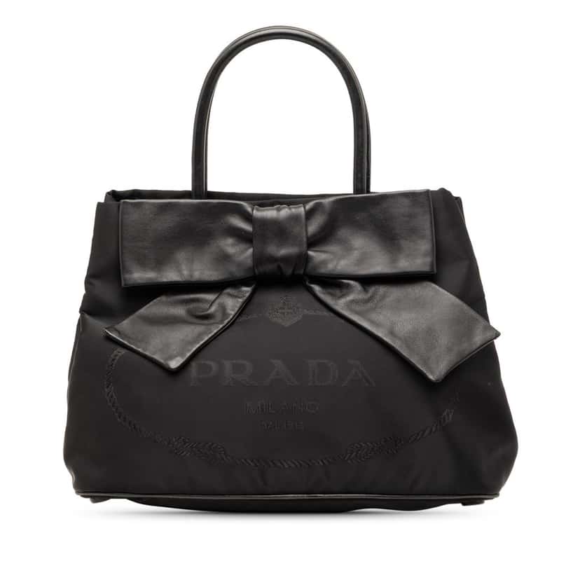 Prada Tessuto Canapa Logo Soft Calf Bow Satchel Black Very good condition - Front View