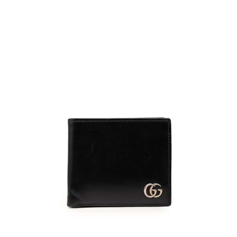 Gucci GG Marmont Calfskin Bifold Coin Wallet Black Leather Very good condition - Front View