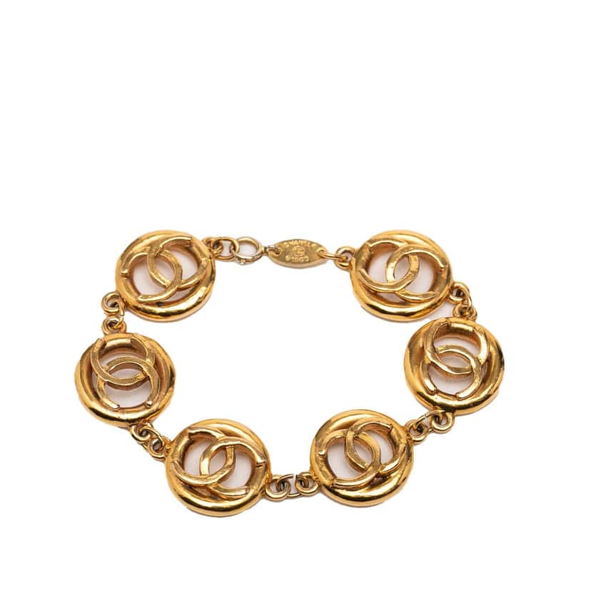 Chanel CC Gold Plated Openwork Circle Charms Link Bracelet Gold Metal Very good condition - Front View