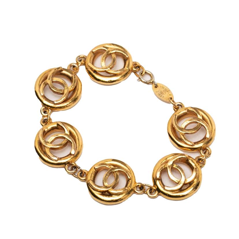 Chanel CC Gold Plated Openwork Circle Charms Link Bracelet Gold Metal Very good condition - Back View