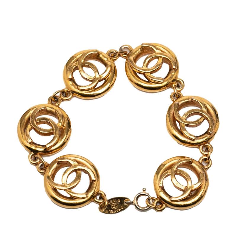 Chanel CC Gold Plated Openwork Circle Charms Link Bracelet Gold Metal Very good condition - Inside View