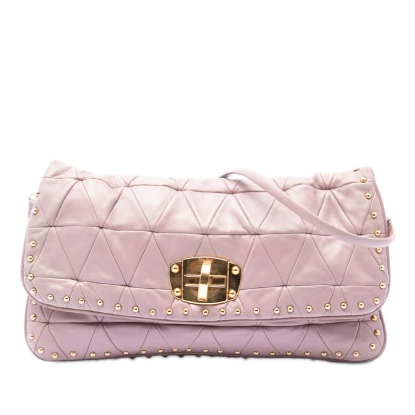Miu Miu Studded Matelasse Nappa Shoulder Bag Pink Leather Very good condition - Front View