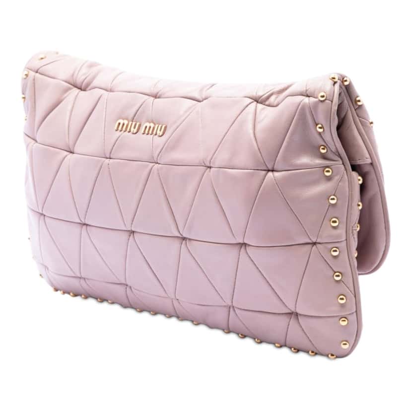 Miu Miu Studded Matelasse Nappa Shoulder Bag Pink Leather Very good condition - Back View