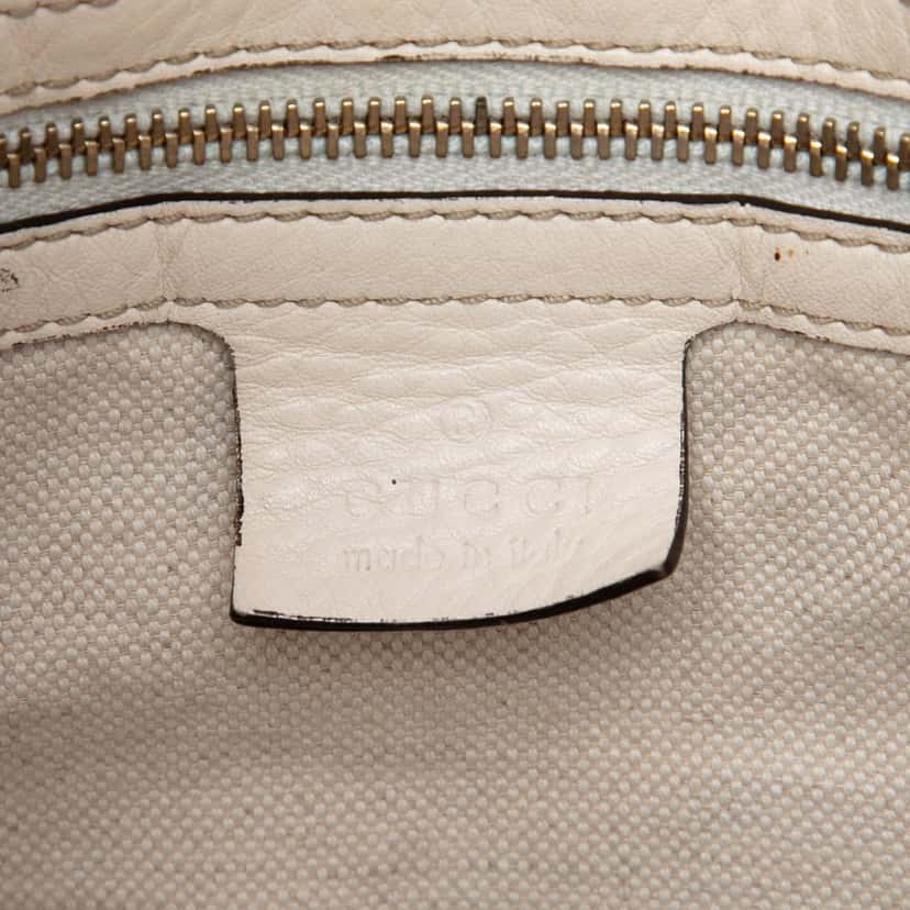 Gucci Medium Pebbled Calfskin Web Heritage Shoulder Bag White Leather Very good condition - Box View