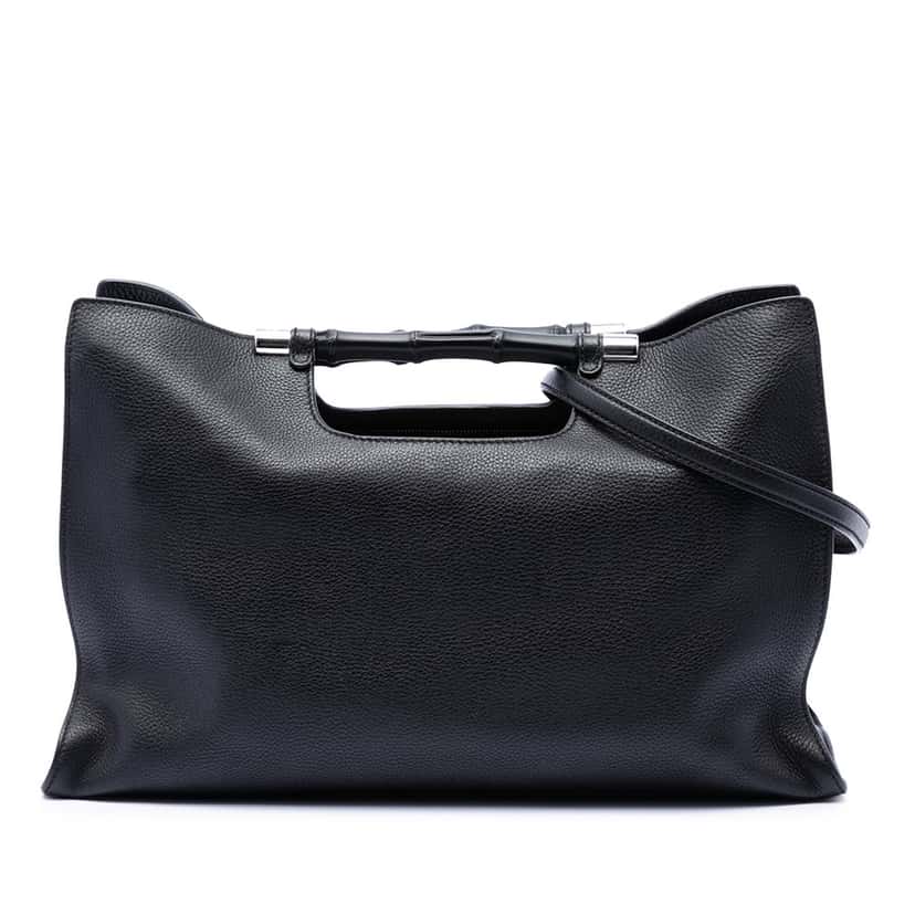 Gucci Medium Calfskin Bamboo Daily Shopper Satchel Black Leather Very good condition - Front View