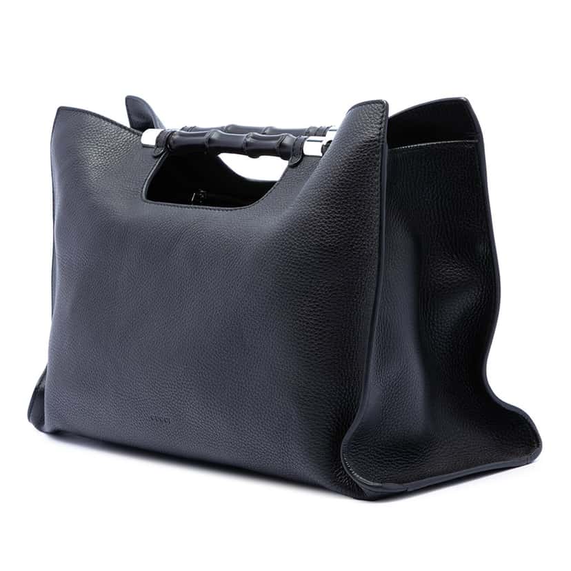 Gucci Medium Calfskin Bamboo Daily Shopper Satchel Black Leather Very good condition - Back View