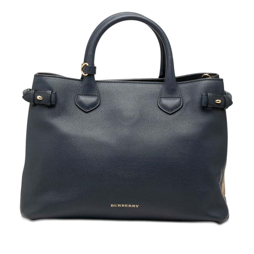 Burberry Medium Leather and House Check Banner Satchel Blue Leather Very good condition - Front View