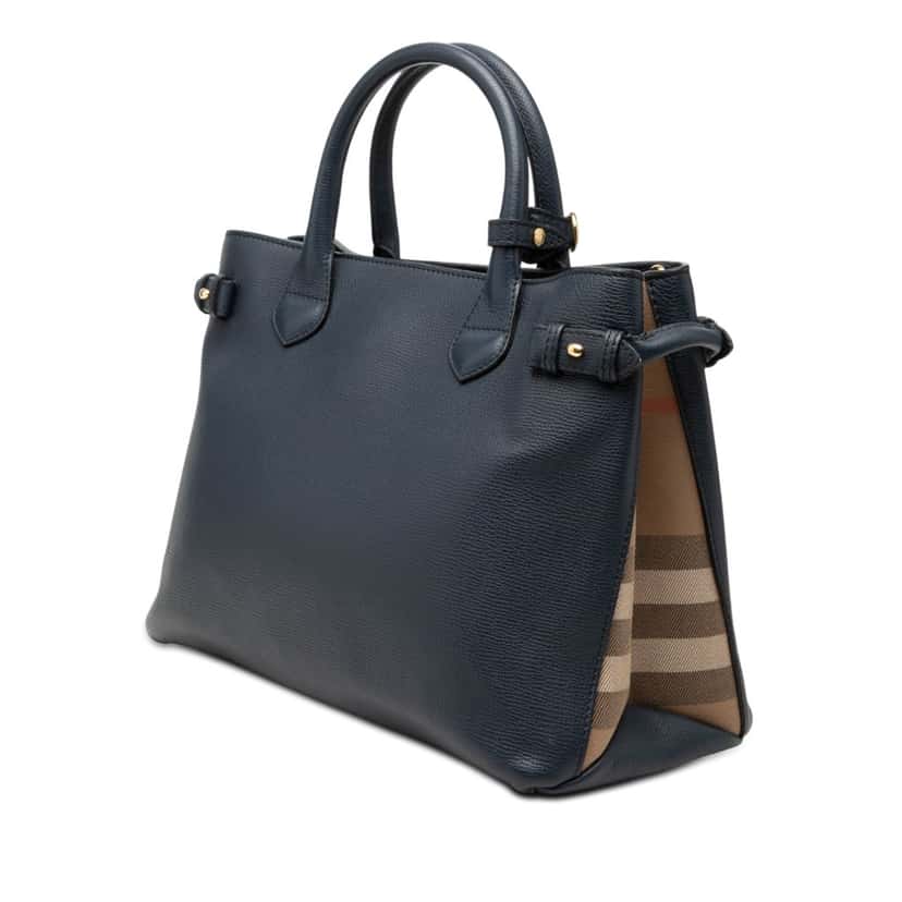 Burberry Medium Leather and House Check Banner Satchel Blue Leather Very good condition - Back View