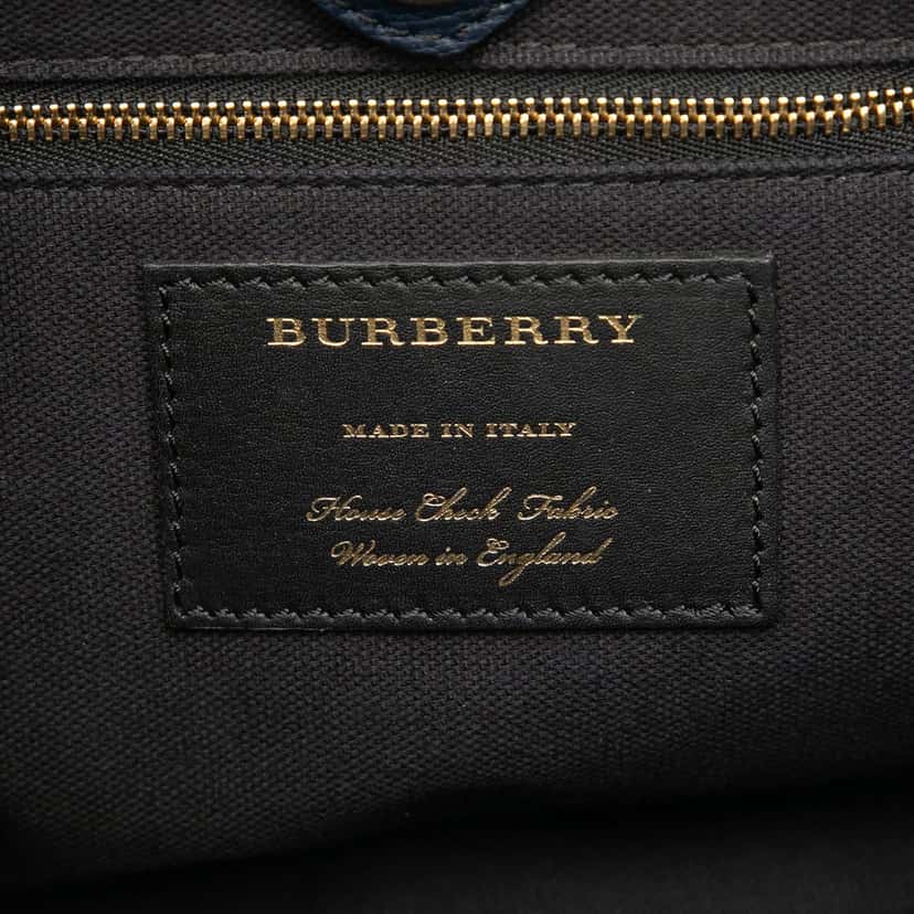 Burberry Medium Leather and House Check Banner Satchel Blue Leather Very good condition - Box View