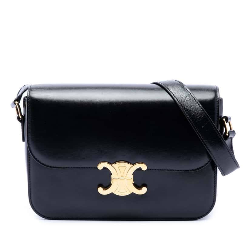 Celine Classique Shiny Calfskin Triomphe Crossbody Black Leather Very good condition - Front View