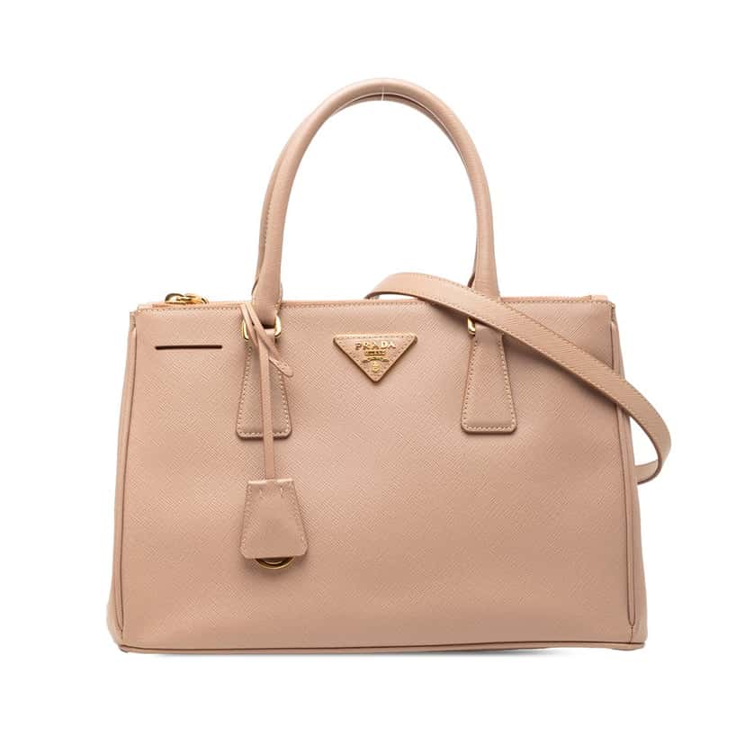 Prada Small Saffiano Lux Galleria Double Zip Tote Brown Leather Very good condition - Front View