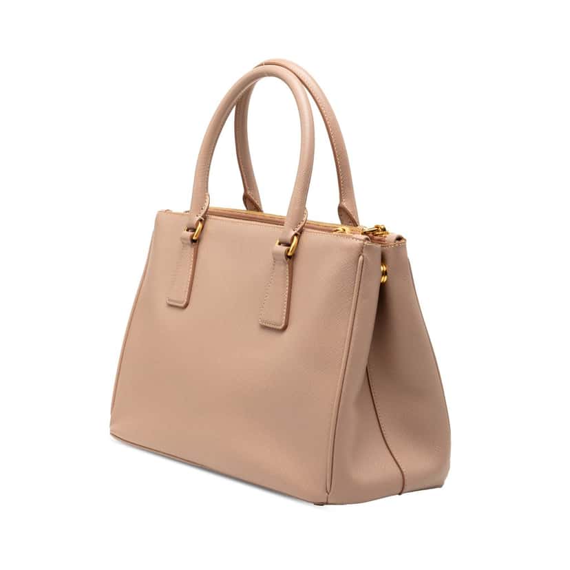 Prada Small Saffiano Lux Galleria Double Zip Tote Brown Leather Very good condition - Back View