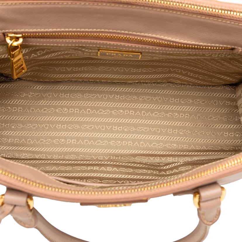 Prada Small Saffiano Lux Galleria Double Zip Tote Brown Leather Very good condition - Model View