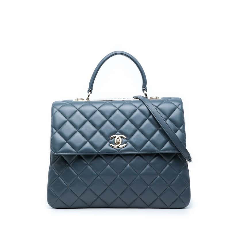 Chanel Large Lambskin Trendy CC Top Handle Flap Blue Leather Very good condition - Front View