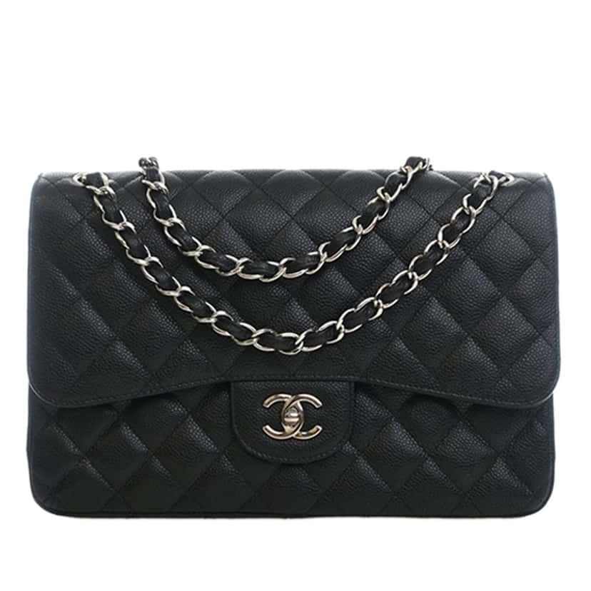 Chanel Jumbo Classic Caviar Double Flap Black Leather Very good condition - Front View