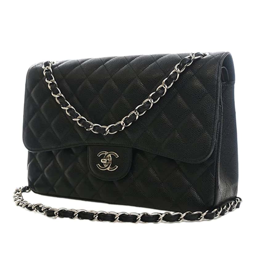 Chanel Jumbo Classic Caviar Double Flap Black Leather Very good condition - Back View