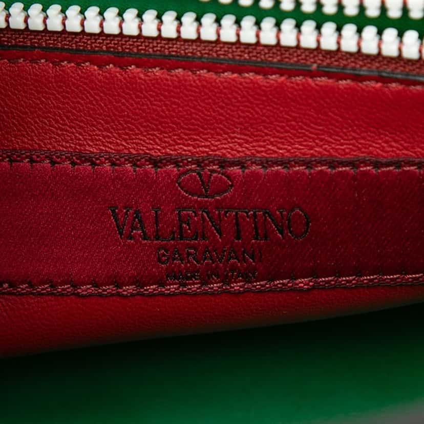 Valentino Medium Nappa Rockstud Spike Satchel Green Leather Very good condition - Box View