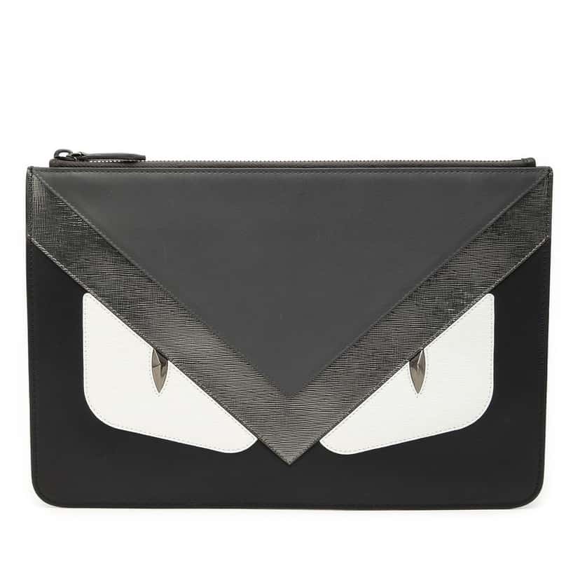 Fendi Leather Monster Eyes Zip Clutch Black Leather Very good condition - Front View