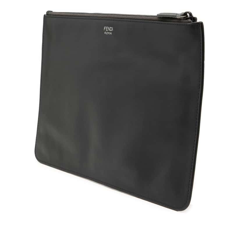 Fendi Leather Monster Eyes Zip Clutch Black Leather Very good condition - Back View
