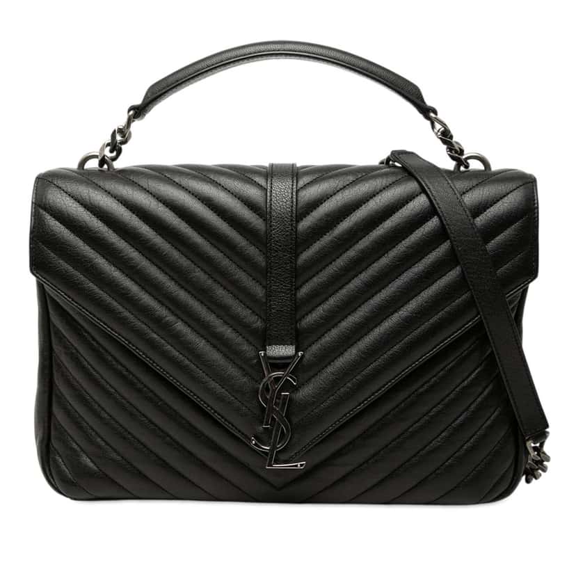 Saint Laurent Large Chevron Sheepskin Monogram College Satchel Black Leather Very good condition - Front View