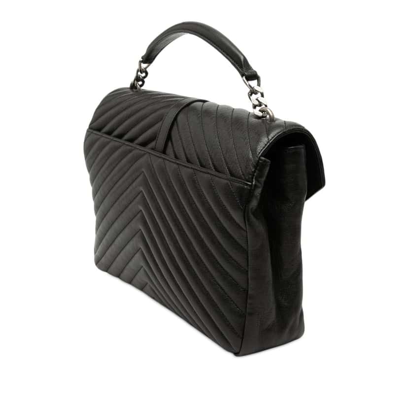 Saint Laurent Large Chevron Sheepskin Monogram College Satchel Black Leather Very good condition - Back View