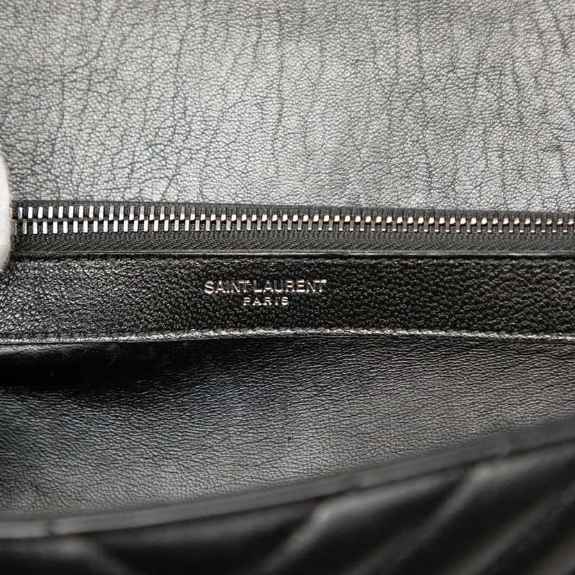 Saint Laurent Large Chevron Sheepskin Monogram College Satchel Black Leather Very good condition - Box View