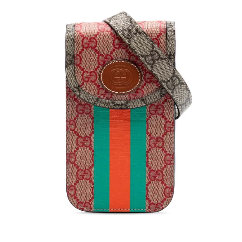 Gucci Dans Le Vert GG Supreme Web Phone Holder Crossbody Red Very good condition - Front View