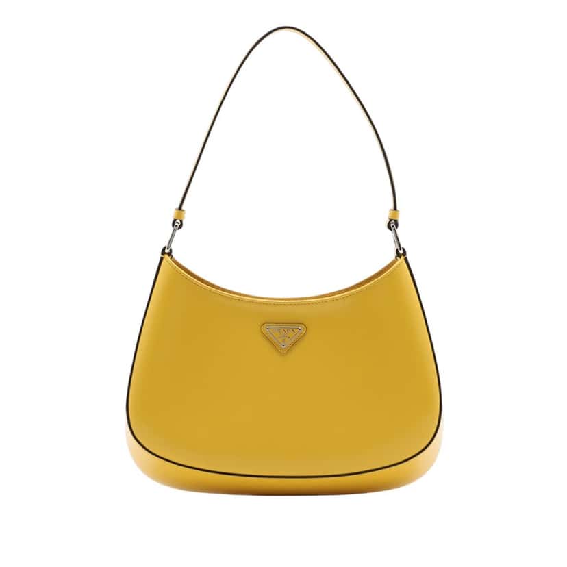 Prada Brushed Leather Cleo Shoulder Bag Yellow Leather Very good condition - Front View