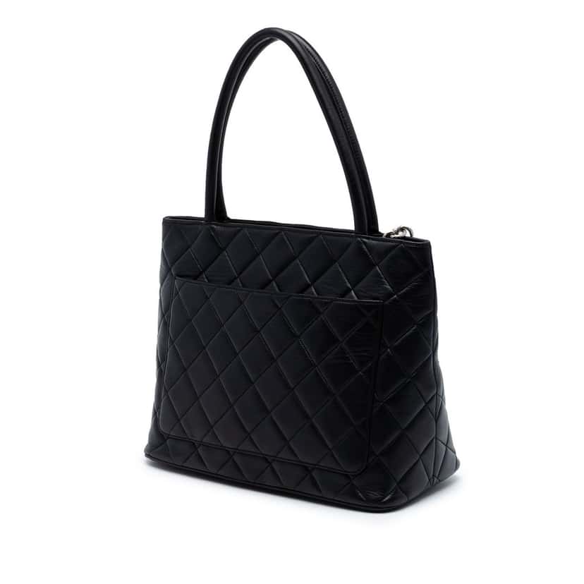 Chanel Lambskin Medallion Tote Black Leather Very good condition - Back View