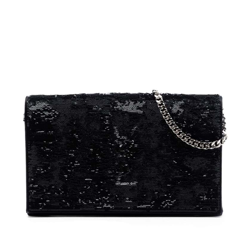 Saint Laurent Sequin Monogram Kate Wallet on Chain Black Very good condition - Front View