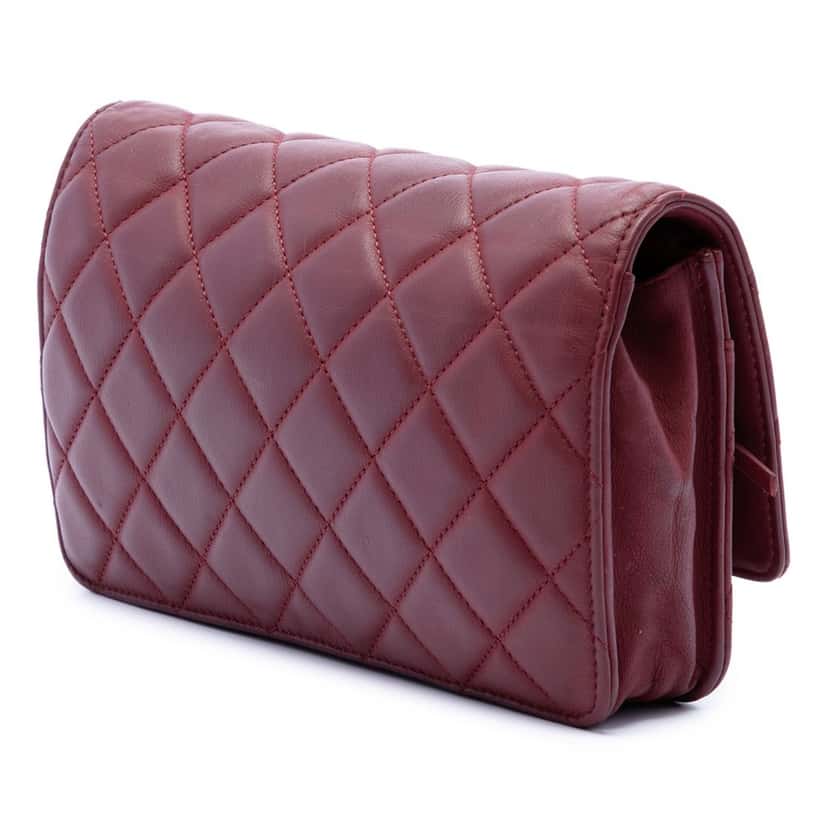 Chanel CC Quilted Lambskin Wallet on Chain Red Leather Very good condition - Back View