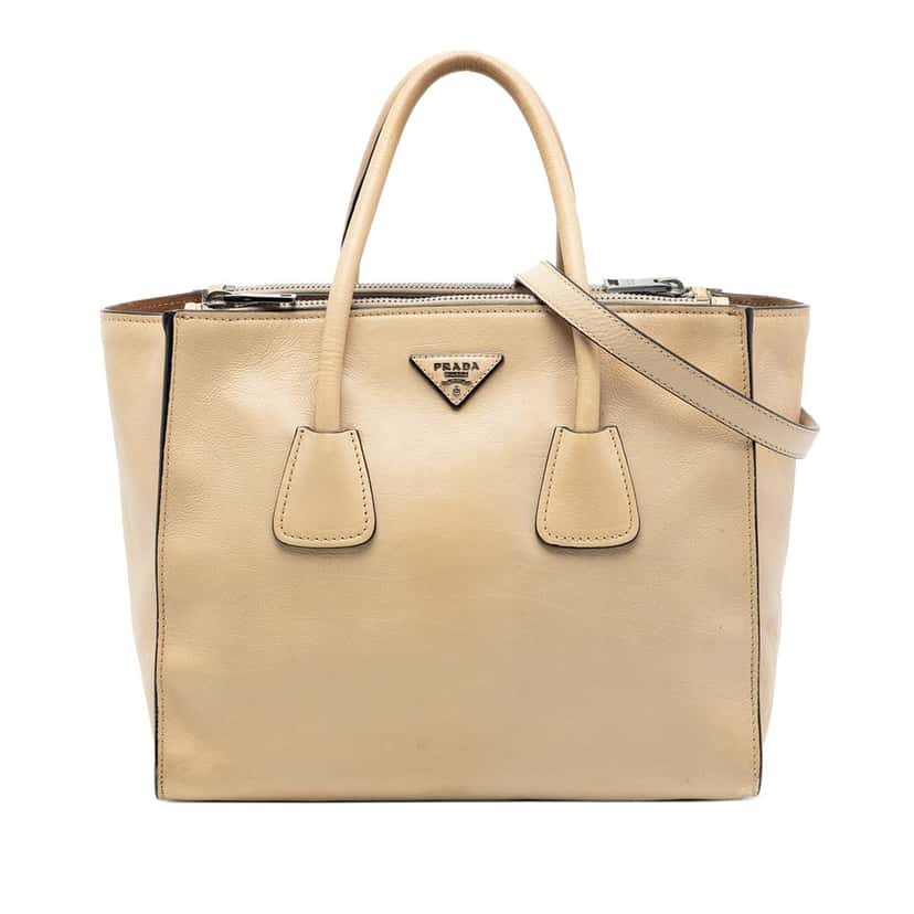 Prada Glace Calf Twin Pocket Double Handle Satchel Beige Leather Very good condition - Front View
