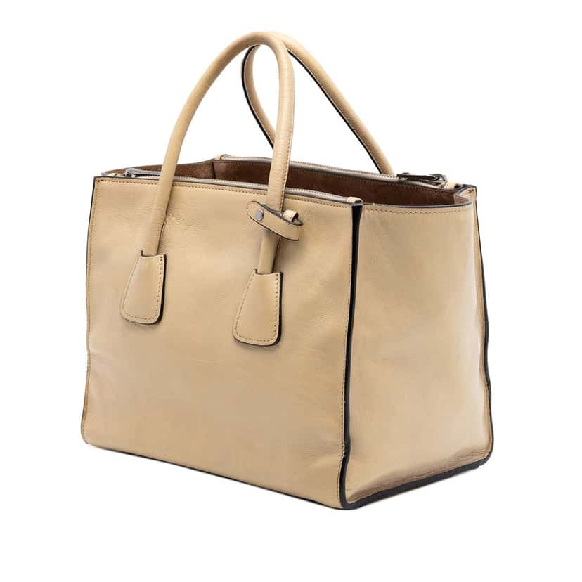 Prada Glace Calf Twin Pocket Double Handle Satchel Beige Leather Very good condition - Back View