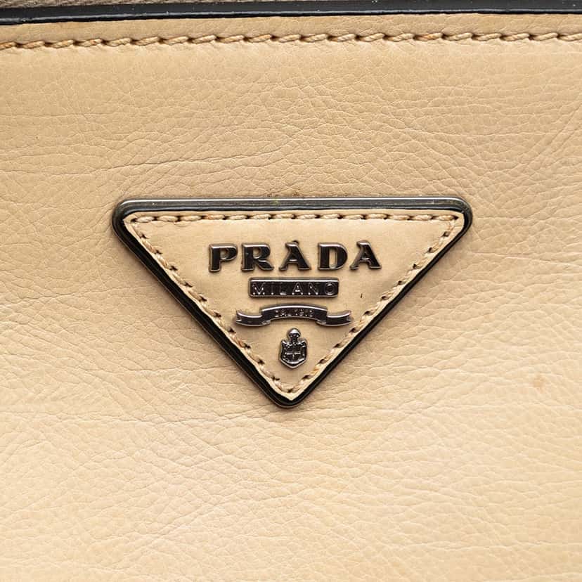 Prada Glace Calf Twin Pocket Double Handle Satchel Beige Leather Very good condition - Box View