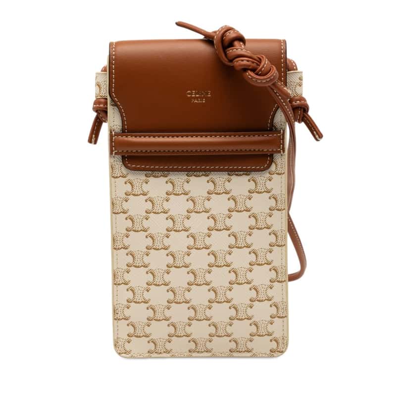 Celine Triomphe Coated Canvas Phone Pouch Flap Crossbody White Very good condition - Front View