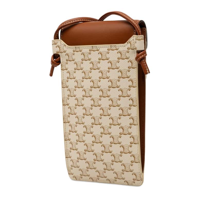 Celine Triomphe Coated Canvas Phone Pouch Flap Crossbody White Very good condition - Back View