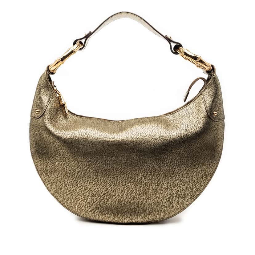 Gucci Medium Metallic Leather Bamboo Ring Hobo Gold Leather Very good condition - Front View