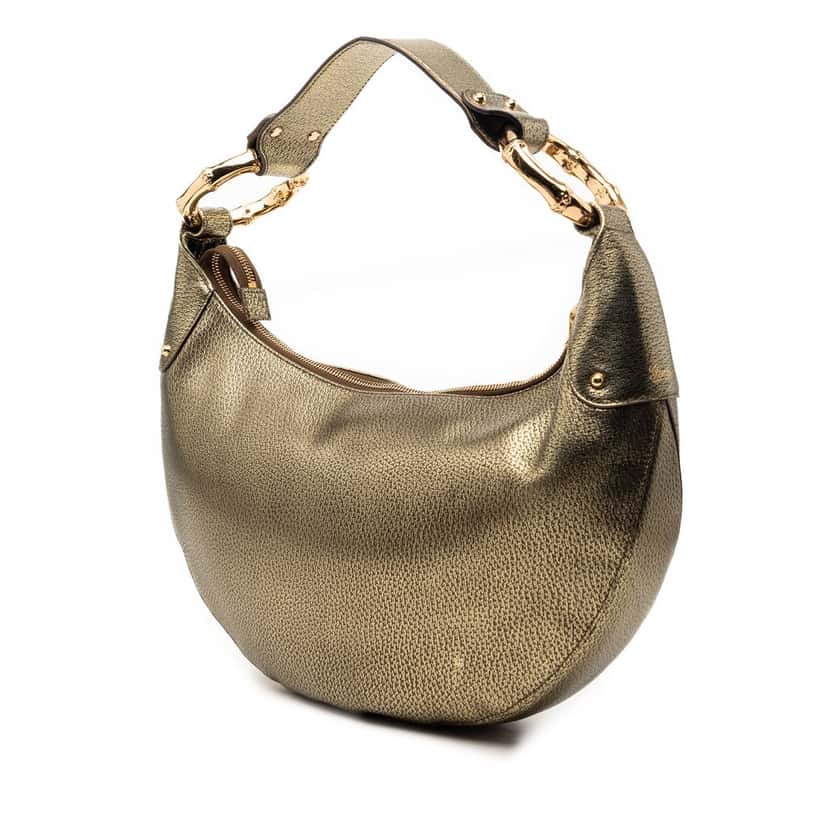 Gucci Medium Metallic Leather Bamboo Ring Hobo Gold Leather Very good condition - Back View