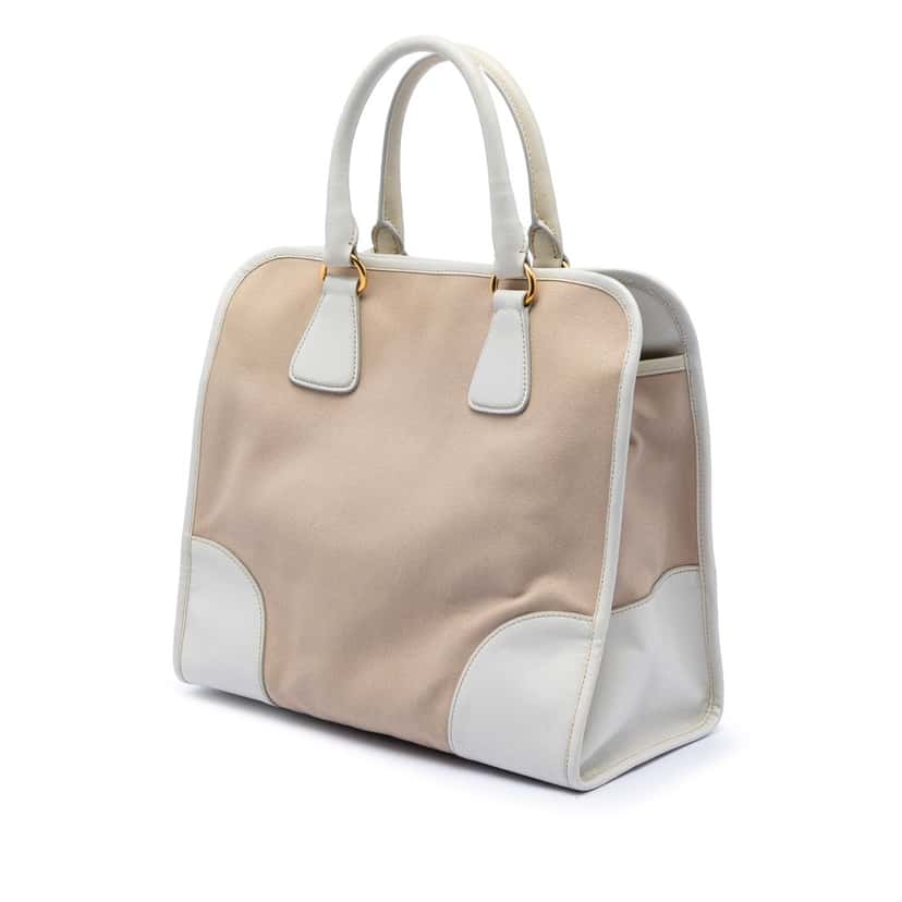 Prada Saffiano Trimmed Canvas Canapa Satchel Beige Very good condition - Back View