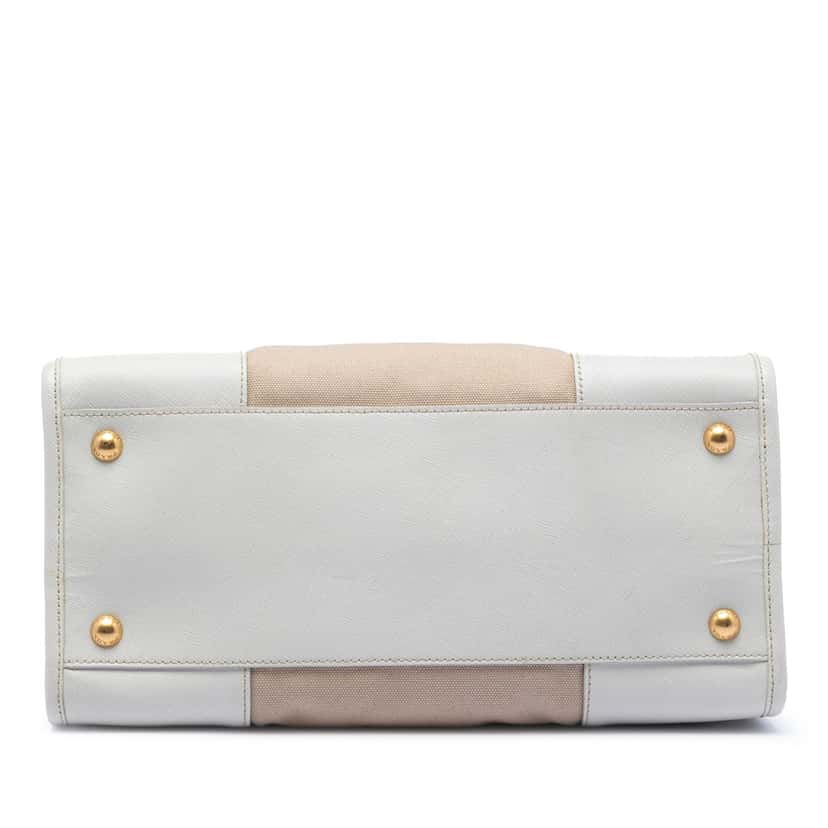 Prada Saffiano Trimmed Canvas Canapa Satchel Beige Very good condition - Inside View