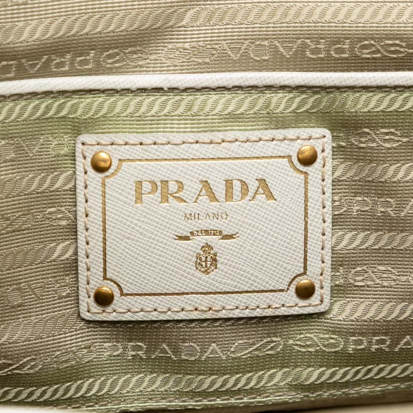 Prada Saffiano Trimmed Canvas Canapa Satchel Beige Very good condition - Box View