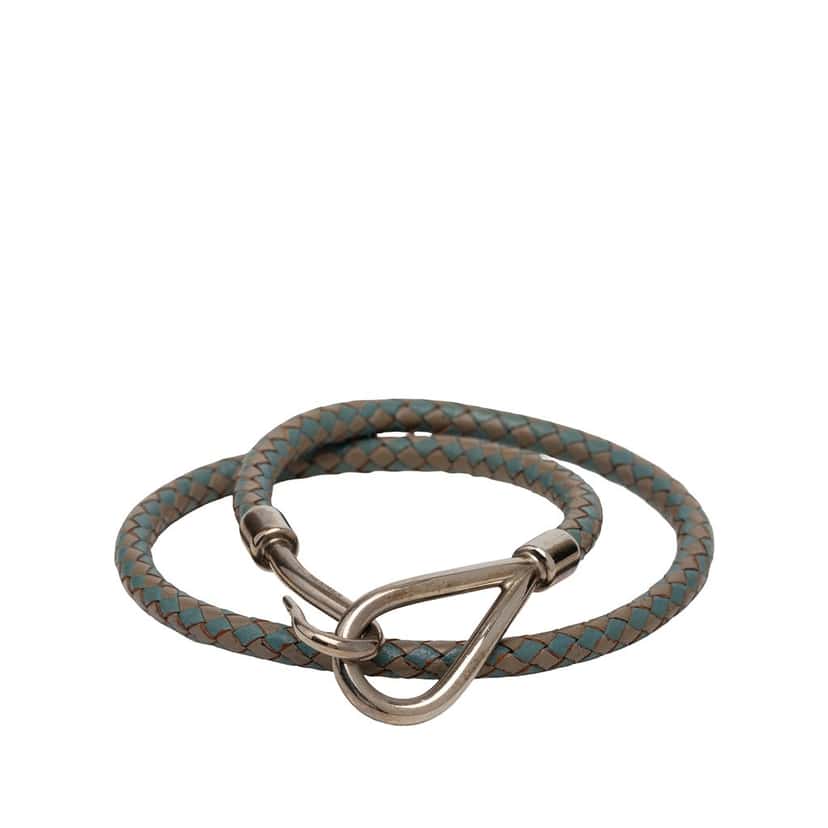 Hermès Palladium Plated and Woven Leather Jumbo Hook Double Tour Bracelet Other Leather Very good condition - Front View