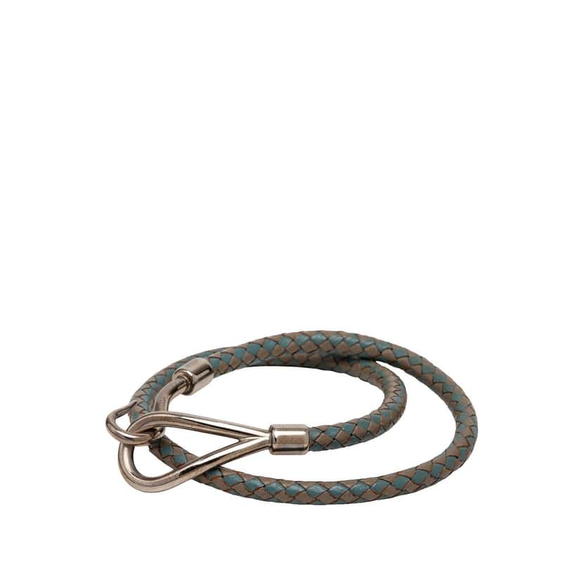 Hermès Palladium Plated and Woven Leather Jumbo Hook Double Tour Bracelet Other Leather Very good condition - Back View