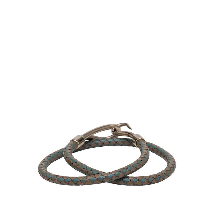 Hermès Palladium Plated and Woven Leather Jumbo Hook Double Tour Bracelet Other Leather Very good condition - Inside View