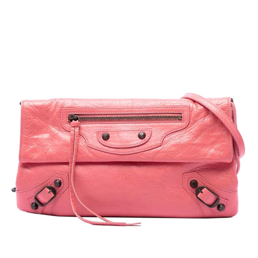 Balenciaga Lambskin Motocross Classic Envelope Crossbody Pink Leather Very good condition - Front View